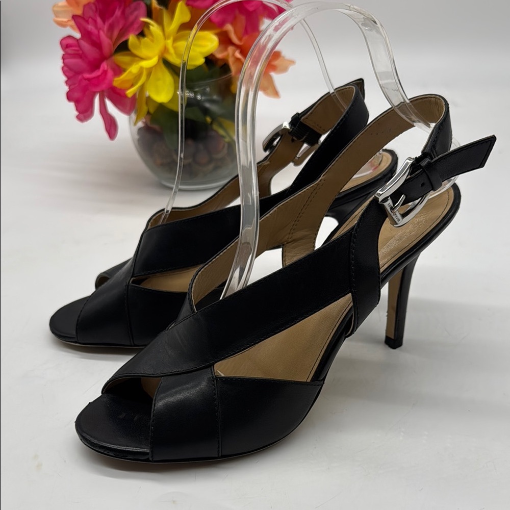 Michael Kors Black Leather Slingback Heels Size 8.5 BSN7977A